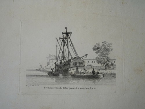Belle gravure paysage marine - gravure,