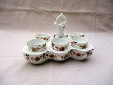 ANTIQUE FRENCH LIMOGES PORCELAIN EGG HOLDER PLATTER / TRAY SET OF 6 EGG CUPS