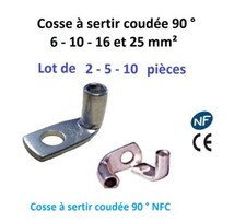 Cosse à sertir coudée 90° type 6 - 10 - 16 - 25 mm²  lot de  2 - 5 - 10 pièces