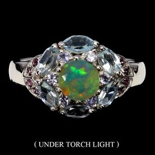 925 Bague en Argent Rond Feu Opale 6mm Bleu Ciel Gemme Topaze Bijoux 9