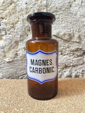 Flacon Pharmacie Verre Ambré Apothicaire Ancien Magnes Carbonic Vide