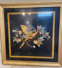 Pietra Dura Mosaïque Plaque W/Précieuses Pierres Incrustation - Oiseau Sur Tree