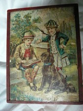 VICTORIAN WOODEN CHROME-LITHO 12 BLOCKS CHILDREN PLAYING PUZZLE BOXED