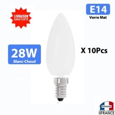 10 AMPOULES halogène douilles E14 28w verre mat blanc-chaud