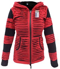 Femmes Rouge Noir Razot Coupe Lutin Long Capuche Coton Gothique Funky Veste
