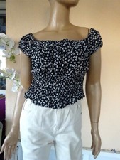 TOP HAUT NOIR FLEURI LIBERTY BLANC SMOCKE  T S/ M T 36/38