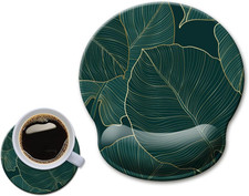Ergonomic Mouse Pad with Gel Wrist Support and Non-Slip Base, Green Leaves