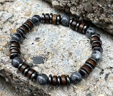 Bracelet de perles Labradorite en pierre Naturelle, Hématite et Bois, Sur mesure