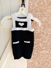 ROBE TRICOT FAIT MAIN FILLE 18M 2 ANS BLEU ET BLANCHE ROBE CHASSUBLE COEUR