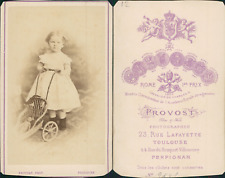 Provost, Toulouse, petite fille et sa poussette Vintage CDV albumen carte de vis