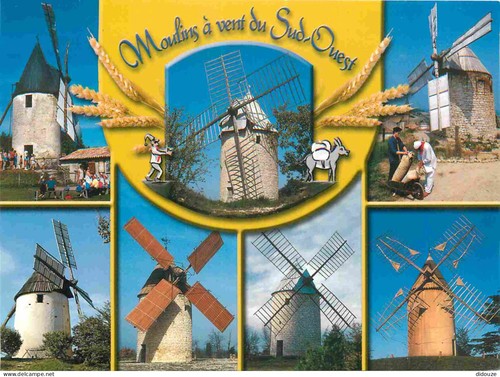 Carte postale moulin à - -, vent