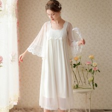 Robe de Dentelle Blanche Nuisette en Maille Pyjama Décontracté Doux Chic