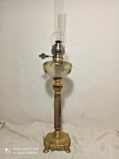 Grande Lampe à Pétrole verre fleuri,onyx et Bronze bec Matador