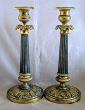 Paire de bougeoirs En Bronze Patiné Époque  Restauration 19 ème Siècle 