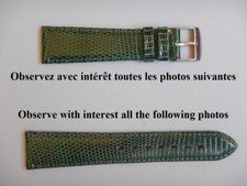 20 mm BRACELET COUSU CUIR LEZARD JAVA VÉRITABLE VERT FAIT MAIN 16 mm COTÉ BOUCLE