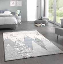 Tapis Pépinière tapis enfants avec des montagnes en crème gris bleu