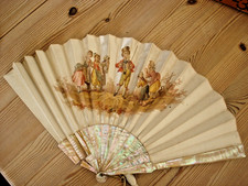 Ancien éventail nacre tissus