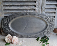 ANCIEN GRAND PLAT A POISSON ART NOUVEAU ETAIN REPOUSSE