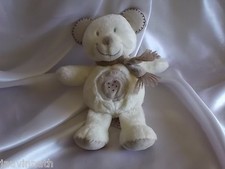 Doudou ours écru et beige, écharpe, coeur, Pommette