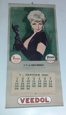 TRES RARE CALENDRIER PIN-UP PUB VEEDOL HUILE GARAGE ESSENCE STATION SERVICE 1961