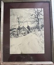 Bernard GANTNER Gravure originale Signée Paysage Village sous la neige