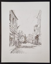 Estampe la mairie de Montmartre à Paris Léopold Robin Sacré Coeur