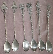 6 cuillères à thé en argent massif  Manche torsadé Main fatma Tunis & Dromadaire
