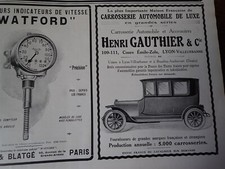 Henri GAUTHIER LYON auto + indicateur WATFORD pub papier ILLUSTRATION 1913 col