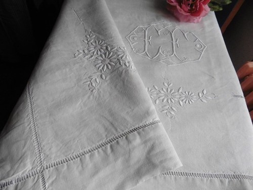 Ancien drap retours lin - lin, creme
