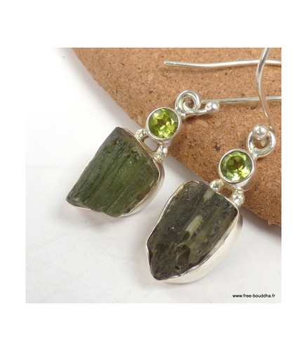 Boucles oreilles moldavite - boucles, d'oreilles