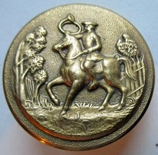 Bouton plat de vénerie, chasse en métal doré cavalier sonnant le cor, de 27 mm