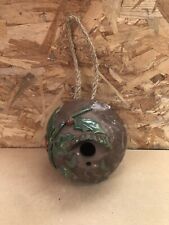 Ancien Nichoir Forme Boule En Poterie Émaillée Vintage #A978