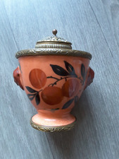 encrier ancien porcelaine peinte et bronze signé