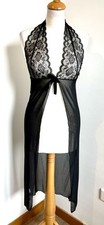 nuisette T38 longue en voile noir et dentelle transparent ouverte devant 419!