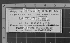 COURS COUTURE MANNEQUIN PLAN PARIS FOYER  publicité ancienne advert 1950