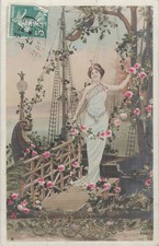 CP BONNE ANNEE FEMME ELEGANTE