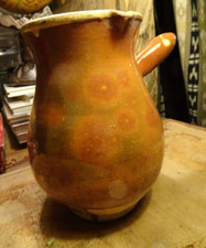 Pichet Terre Cuite Vernissée Pot Ancien Vaisselle Poterie sud Ouest XIXème H21cm