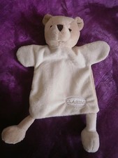 Doudou ours semi plat  marionnette blanc creme CLARINS 28cm marron