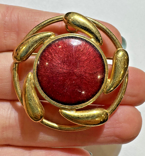 Pendentif broche ronde rouge - broche,