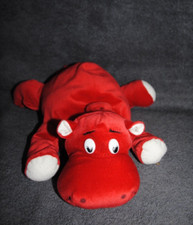 Peluche Doudou Hippopotame SUPER TOYS Rouge Blanc Yeux Durs 25 cm Ancien Modèle