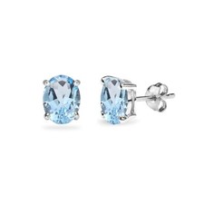 Argent Sterling Topaze Bleu 6x4mm Coupe Ovale Solitaire Boucles D'Oreilles