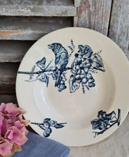ANCIENNE  ASSIETTE CREUSE TERRE DE FER HB&cie DECOR OISEAU  FLEURS