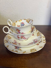 ensemble Tasses café/Thé soucoupe, assiette , porcelaine anglaise, fleurs