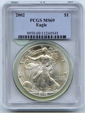2002 American Eagle 1 OZ Argent Dollar PCGS Ms 69 Certifié Once Lingot - P621