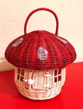 Panier de rangement  forme de champignon en Rotin fait à la Main sac comme neuf