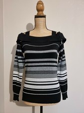 PATRICE BREAL : SUPERBE PULL COL BATEAU LUREX ARGENT BRETELLES INTEGRÉES 