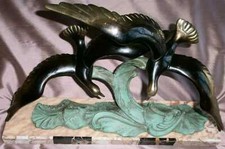 Régule années 30 à patine bronze " 2 Mouettes " signé Ch. RUCHOT - Socle Marbre