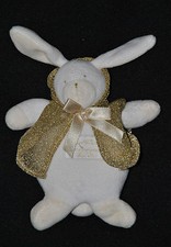 ?Doudou Lapin MOULIN ROTY Blanc Habit Doré Deux Mille Ans Hochet 15 21 Cm TTBE