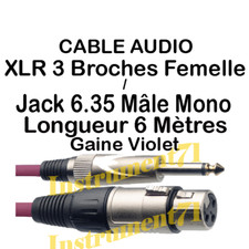Câble Audio VIOLET XLR vers Jack 6,35 Mono 6 Métres SMC6XP CPP POur Micro