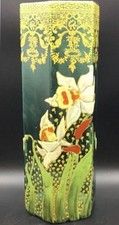 LEGRAS Ancien vase émaillé décor floral Narcisse art nouveau  MONTJOYE